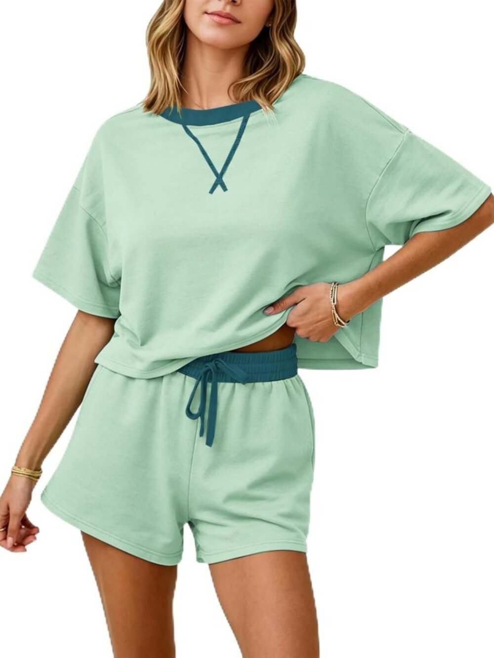 Cozy Summer Lounge Set | Women's 2-Piece Pajama Set | Oversized Tee & Drawstring